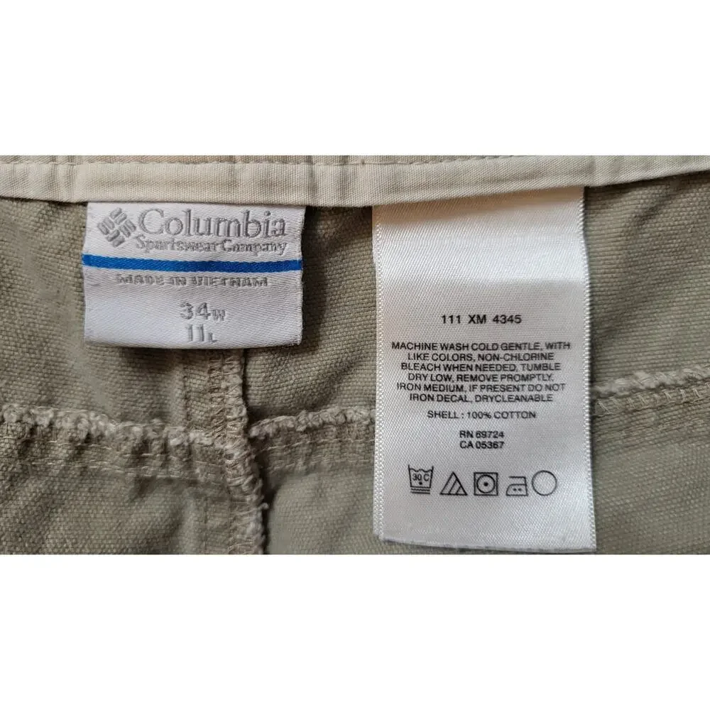 Columbia Mens Cargo Shorts Size 34 Tan Cargo Pockets Cotton